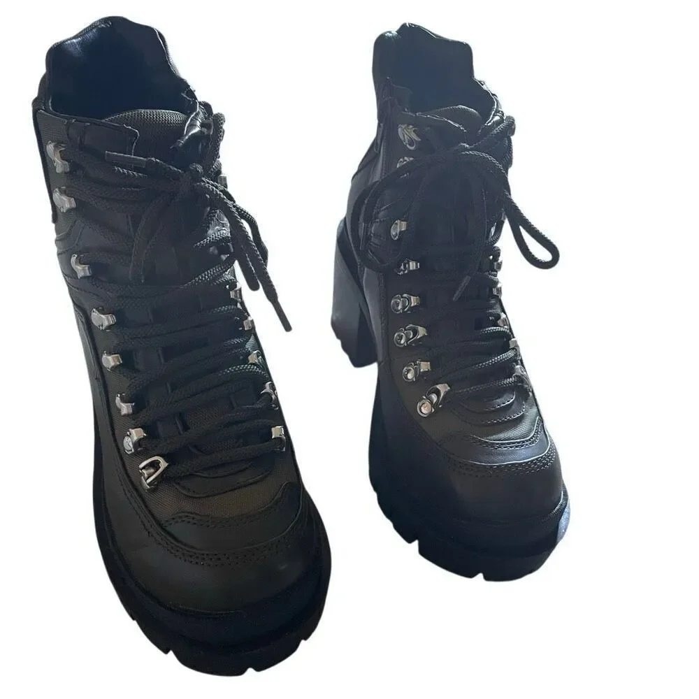 JEFFREY CAMPBELL | road rage lug sole green black hiker inspired ankle boots 8.5